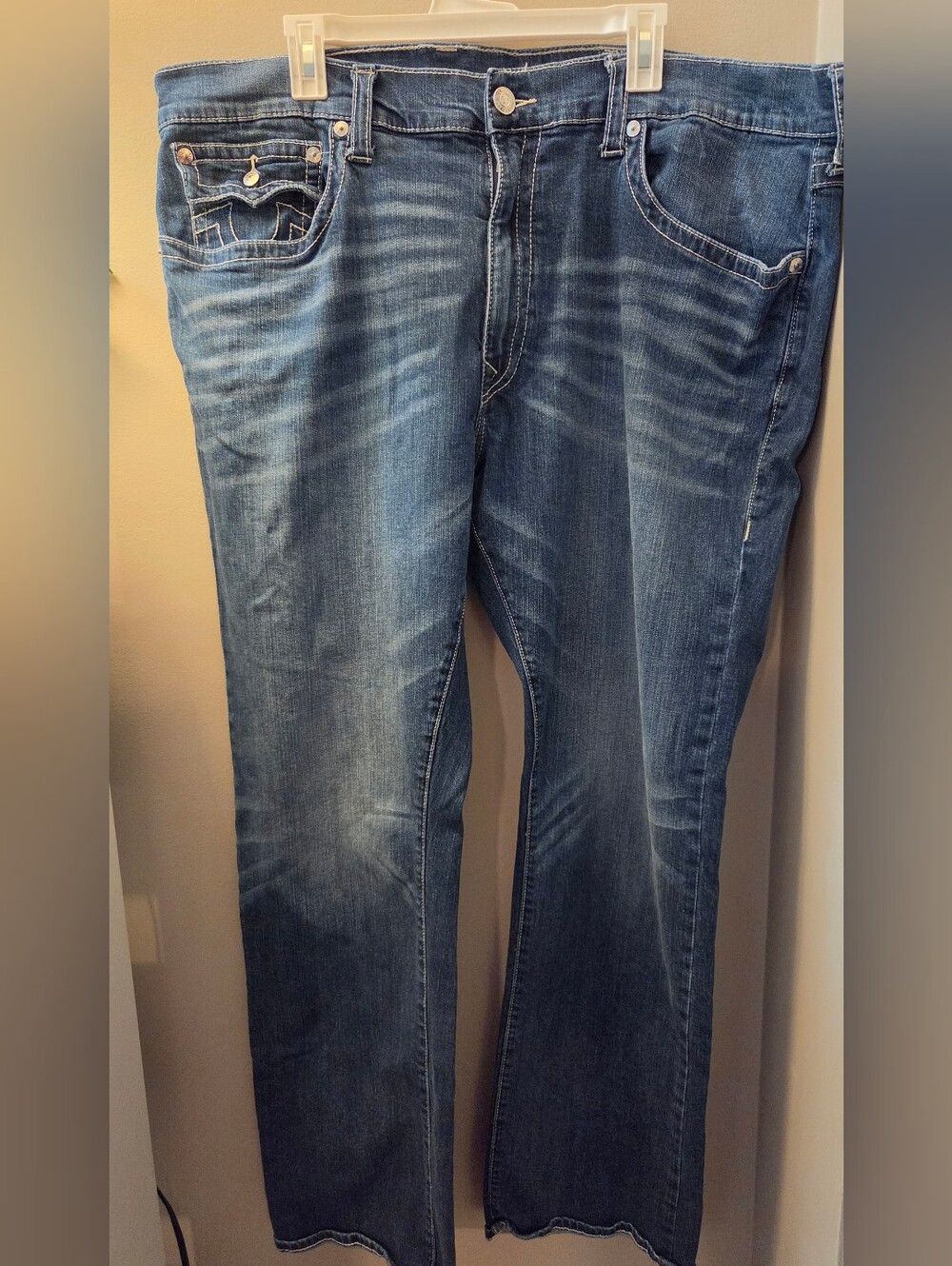 True Religion Ricky Relaxed Straight Jeans Blue Size 46 Flap Pocket Stretch